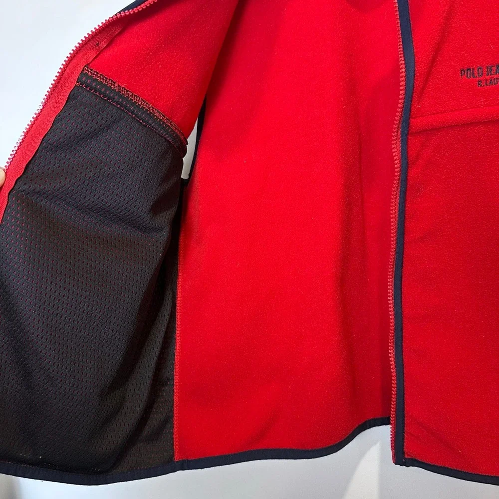 Polo Jeans Co Ralph Lauren Fleece Vest Med Red Navy Trim Full Zip Gorpcore Retro